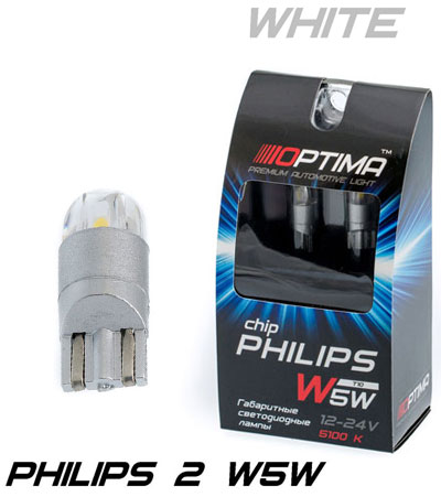Светодиодные лампы Optima Premium W5W (T10) PHILIPS Chip 2, 5100K